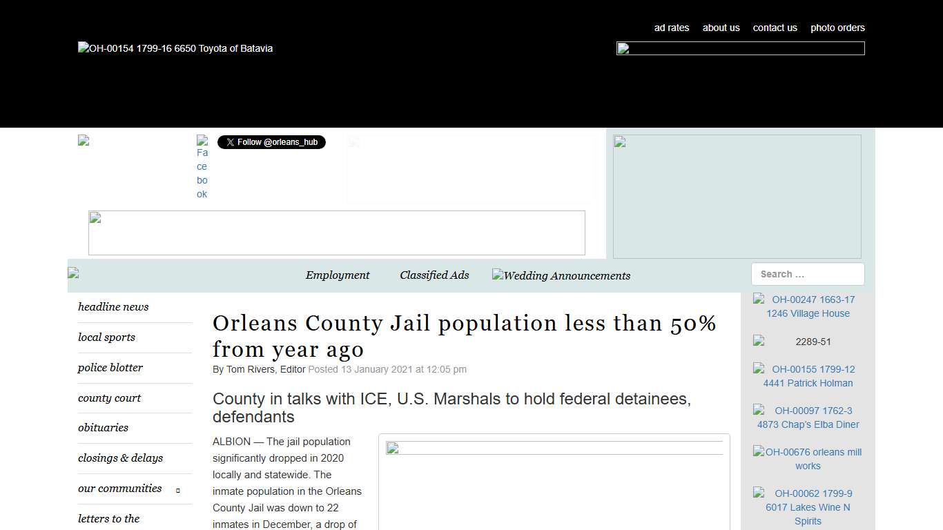 Orleans County Jail population less than 50% from year ago Orleans Hub